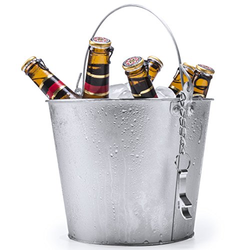 Cubo de Metal ( Lote 5ud) para Enfriar Cervezas, Especial hosteleria, abridor Incluido con Cadena en el Cubo