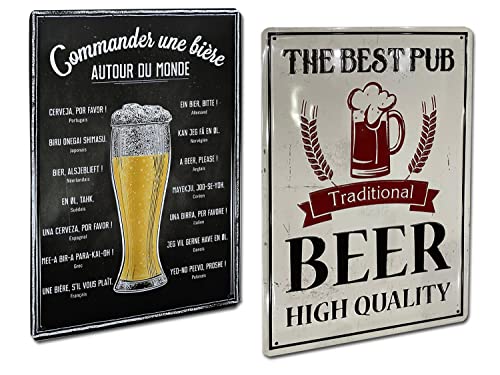 BOEMY Chapas Vintage de Cerveza. Set de 2 Carteles/Placas metálicas Decorativas Retro de Cerveza para Salón, Bar, Restaurante, Cervecería | Tamaño 20x30.