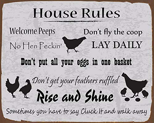 BCTS Cartel de gallinero con reglas de pollo, decoración para el hogar, pollo, decoración de la pared de la granja, póster de pollo, arte de granja, gallinero, cartel de metal de 20 x 30 cm